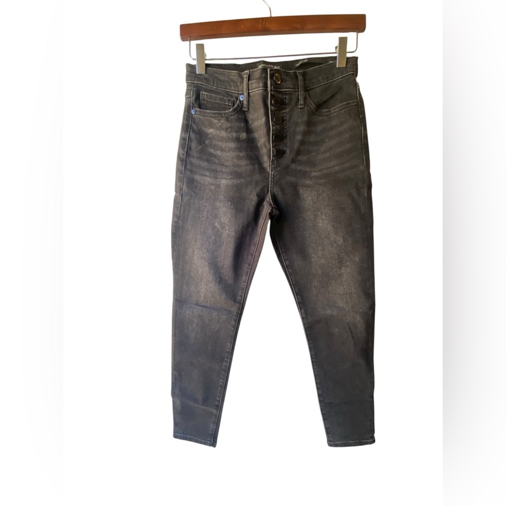 NWOT BANANA REPUBLIC BLACK HIGH RISE BUTTON FLY SKINNY DISTRESSED W/PAINT 🫟 26